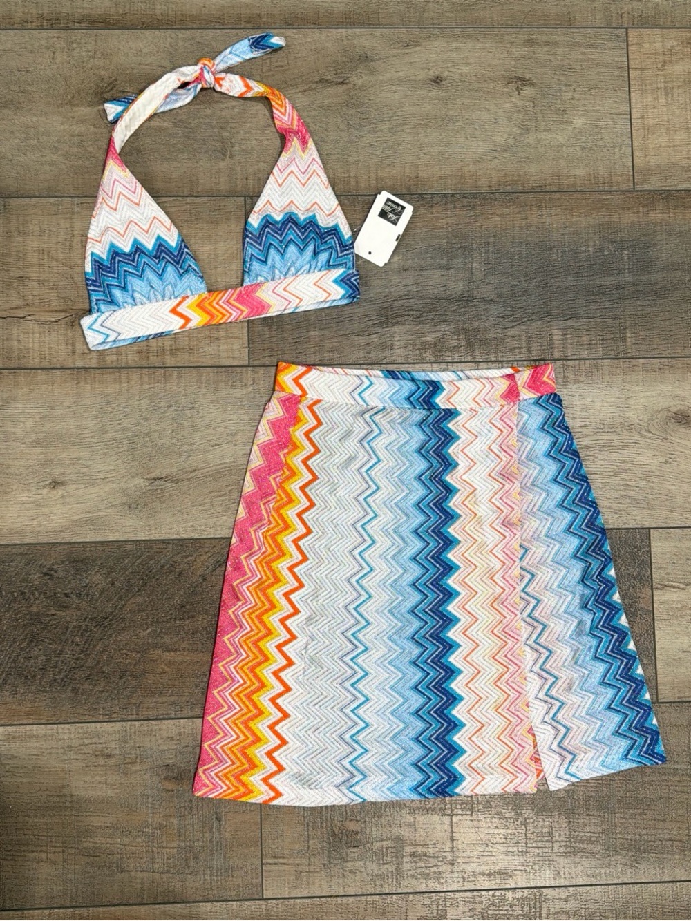 Missoni metallic zig zag halter top and skirt set